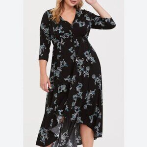 Torrid Challis Black Floral Hi Lo Dress 2X